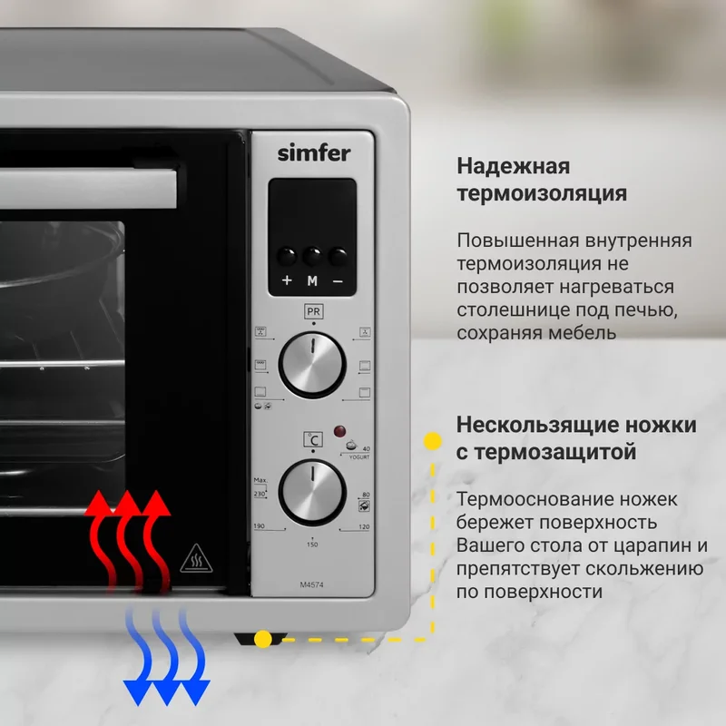 Мини-печь Simfer M4574 Albeni Plus, 6 режимов, 2 противня, конвекция, гриль, 1400 Вт