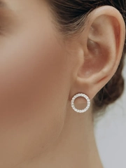 Серьги гвоздики со стразами, круглые серьги-колечки с камнем, сережки и пусеты с фианитом