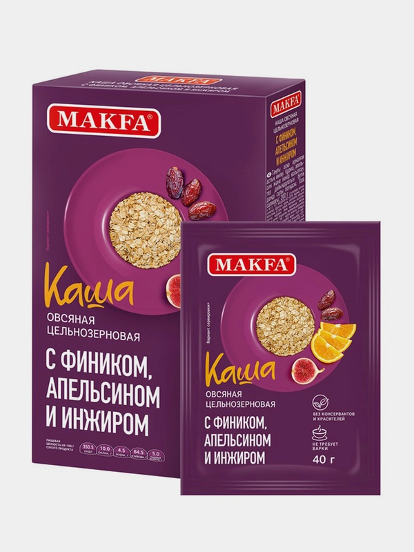 Каша овсяная MAKFA C фиником, апельсином и инжиром, моментального приготовления, 200 г
