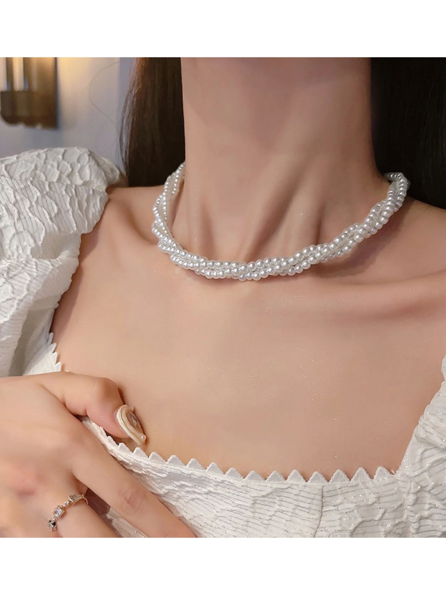 Белый ожерелье из жемчуга, чокер на шею, цепочка