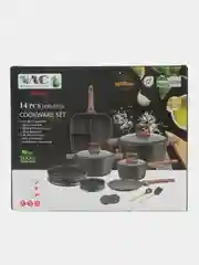 Черный кухонный набор посуды для приготовления /кастрюли,пароварка,сковорода/Подарок