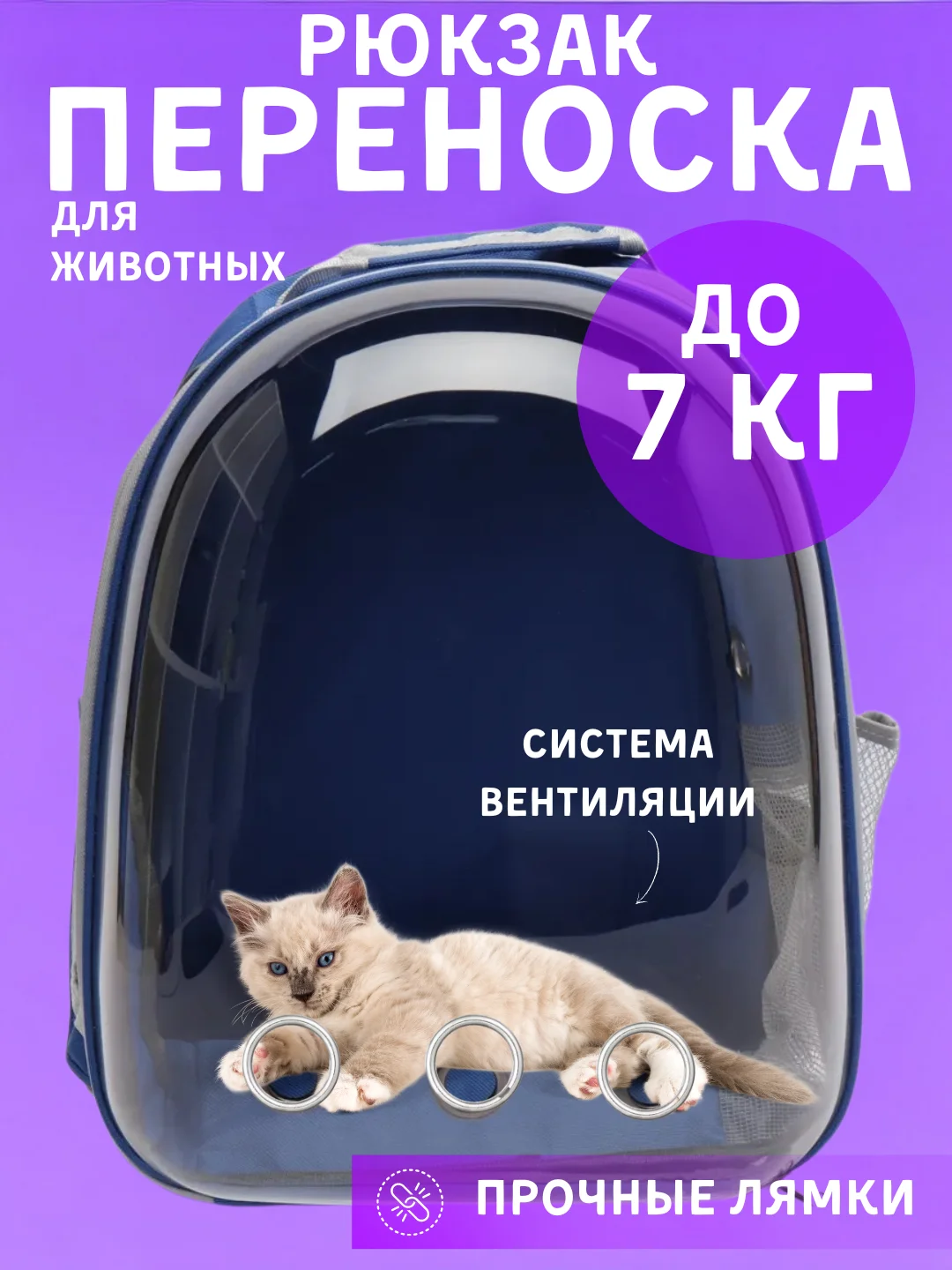 Синий рюкзак переноска для кошек и собак