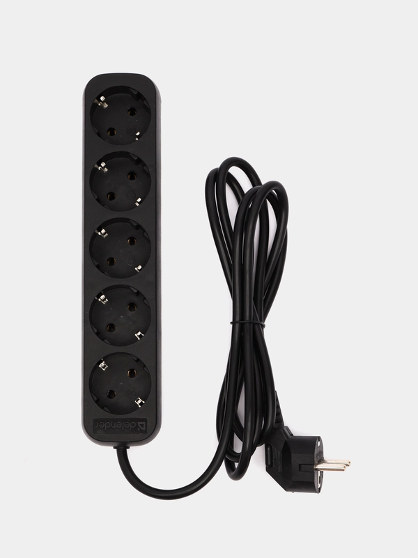 Удлинитель с заземлением Defender M518 1.8 м, 5 розеток, черный