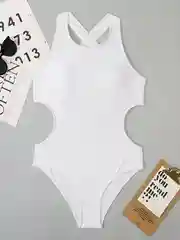 Белый слитный купальник женский, однотонный