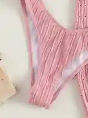 Розовый женский раздельный купальник с парео, комплект из 3 вещей