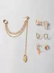 Золотой серьги - каффы, набор 7 штук, женские сережки клипсы