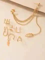Золотой серьги - каффы, набор 7 штук, женские сережки клипсы