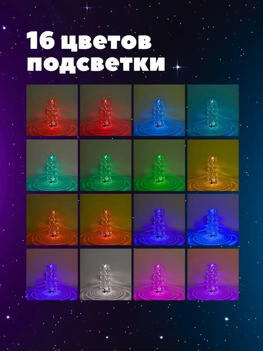 Ночник детский "Кристалл", с пультом в комплекте, 16 цветов, настольный