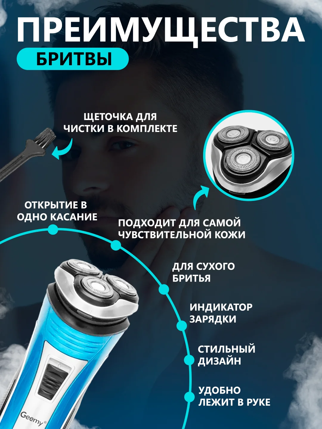 Бритва электрическая с триммером, бритва для бороды