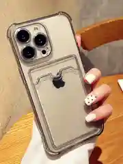 Чехол для iPhone (Айфон) 11, 14, 13, Pro, Max, 12, XR, XS, 7, 8, Plus, с карманом для карт, прозрачный