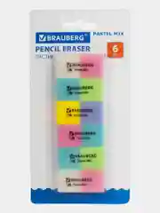 Ластик для карандаша Brauberg Pastel Mix, 6 шт., цвета ассорти, 44х21х10 мм