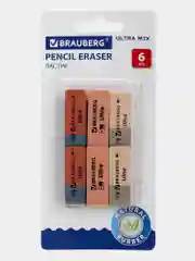 Ластик для карандаша Brauberg "Ultra Mix" набор 6 шт, размер 41х14х8мм, натуральный каучук