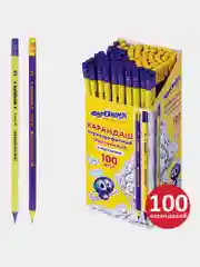Карандаш чернографитный ЮНЛАНДИЯ, 880434, НВ,с ластиком, 100 штук, корпус ассорти