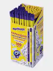 Карандаш чернографитный ЮНЛАНДИЯ, 880434, НВ,с ластиком, 100 штук, корпус ассорти
