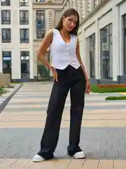 Джинсы женские, трубы прямые, с высокой посадкой, черные, стрейч