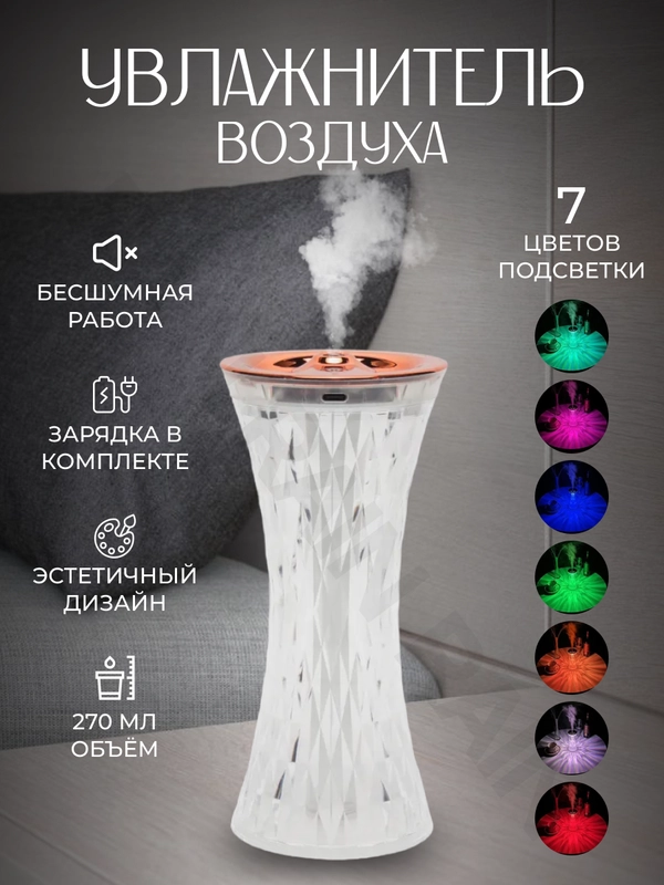 Увлажнитель воздуха и кожи лица портативный ручной с подсветкой, с USB зарядкой