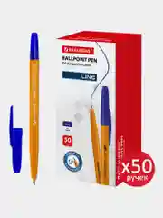 Набор синих ручек шариковых Brauberg "Orange Line", 50 шт, узел 1 мм, линия письма 0,5 мм
