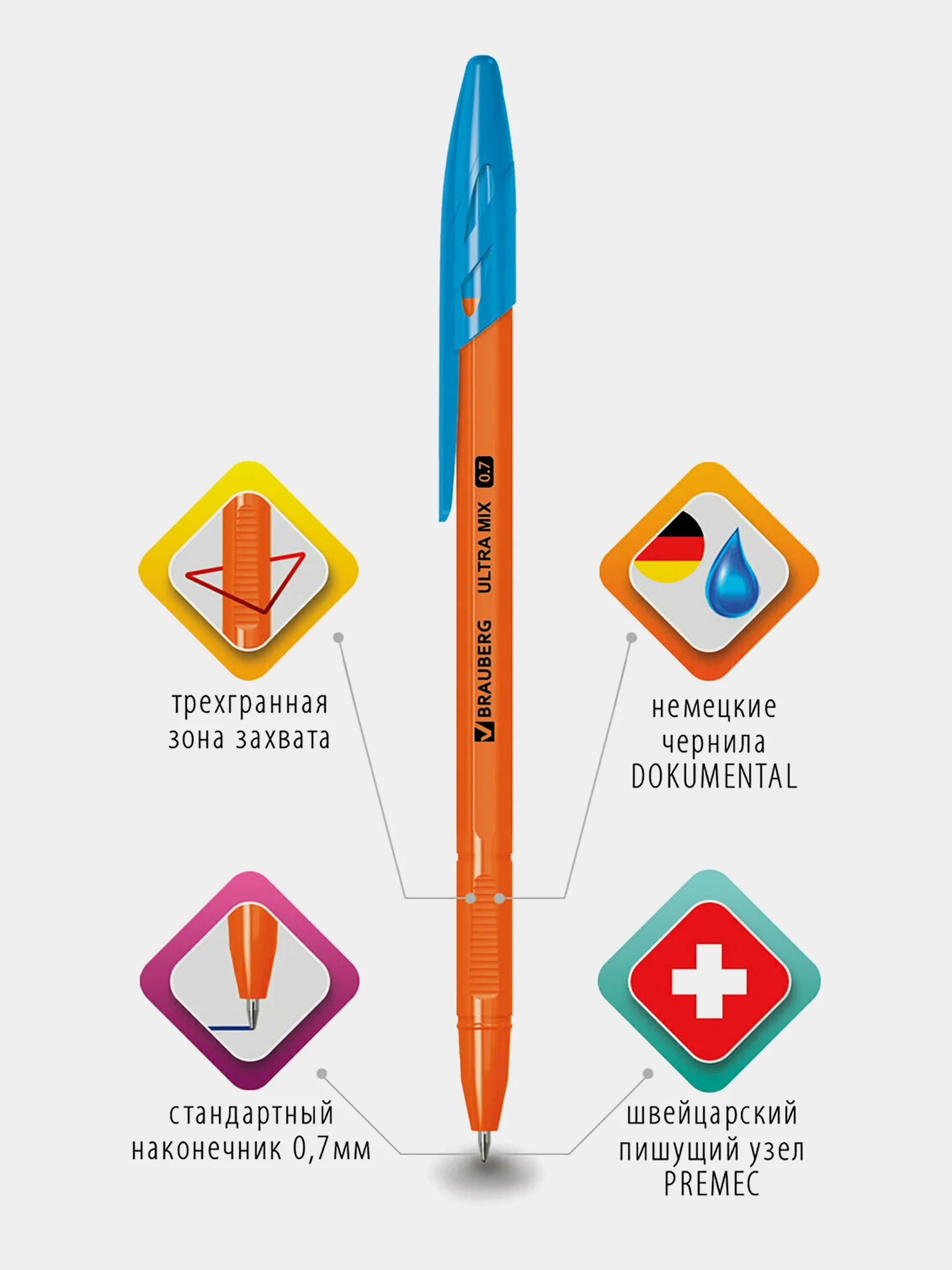 Ручки шариковые Brauberg Ultra Mix, 880400, 50 штук, Синие, чернила Германия