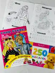 Раскраска детская Наклейки для девочек 250 магазин игрушки Барби Barbie учим буквы алфавит