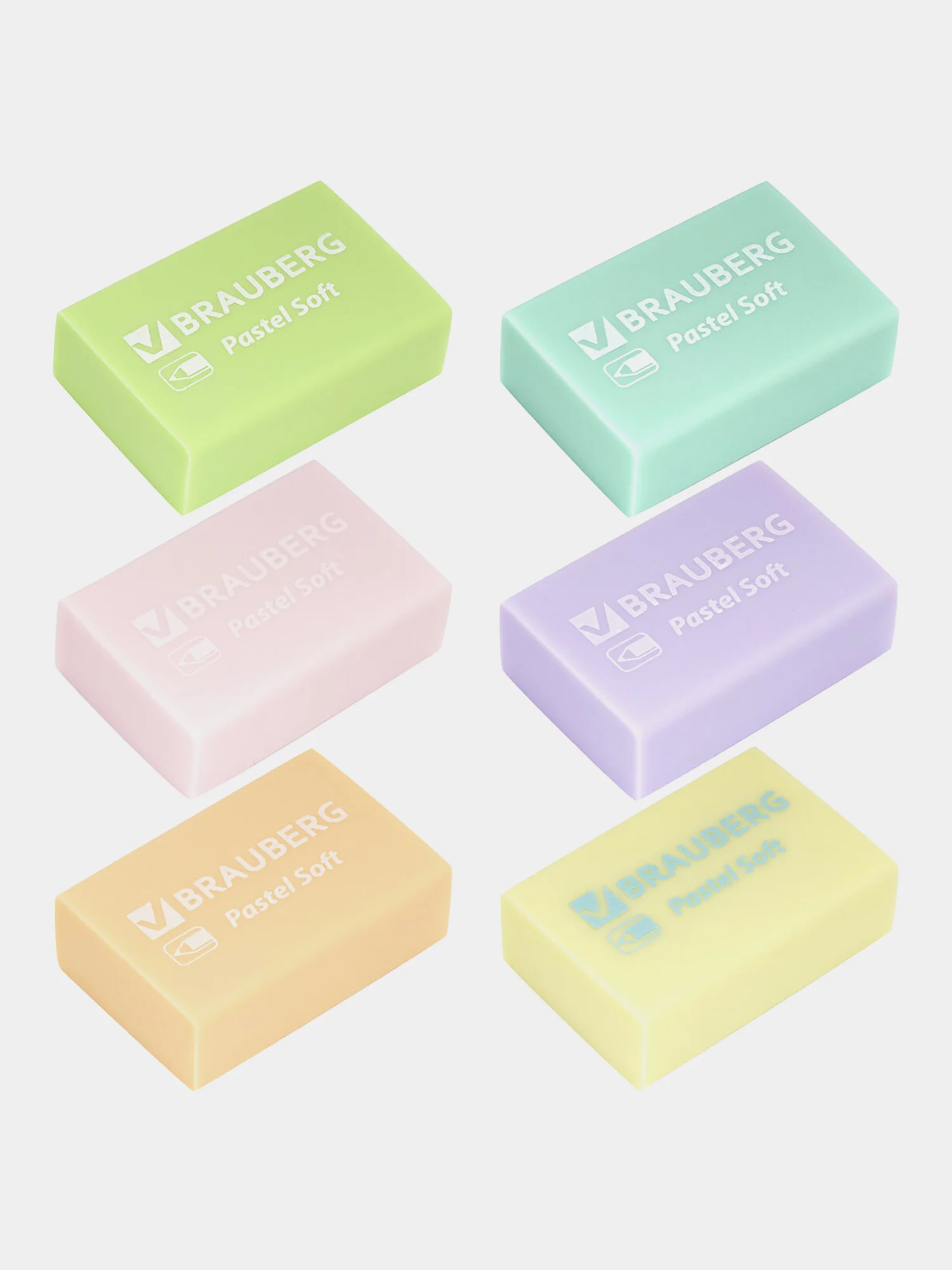 Ластик для карандаша Brauberg "Pastel Soft" набор 12 шт., размер 31х20х10 мм