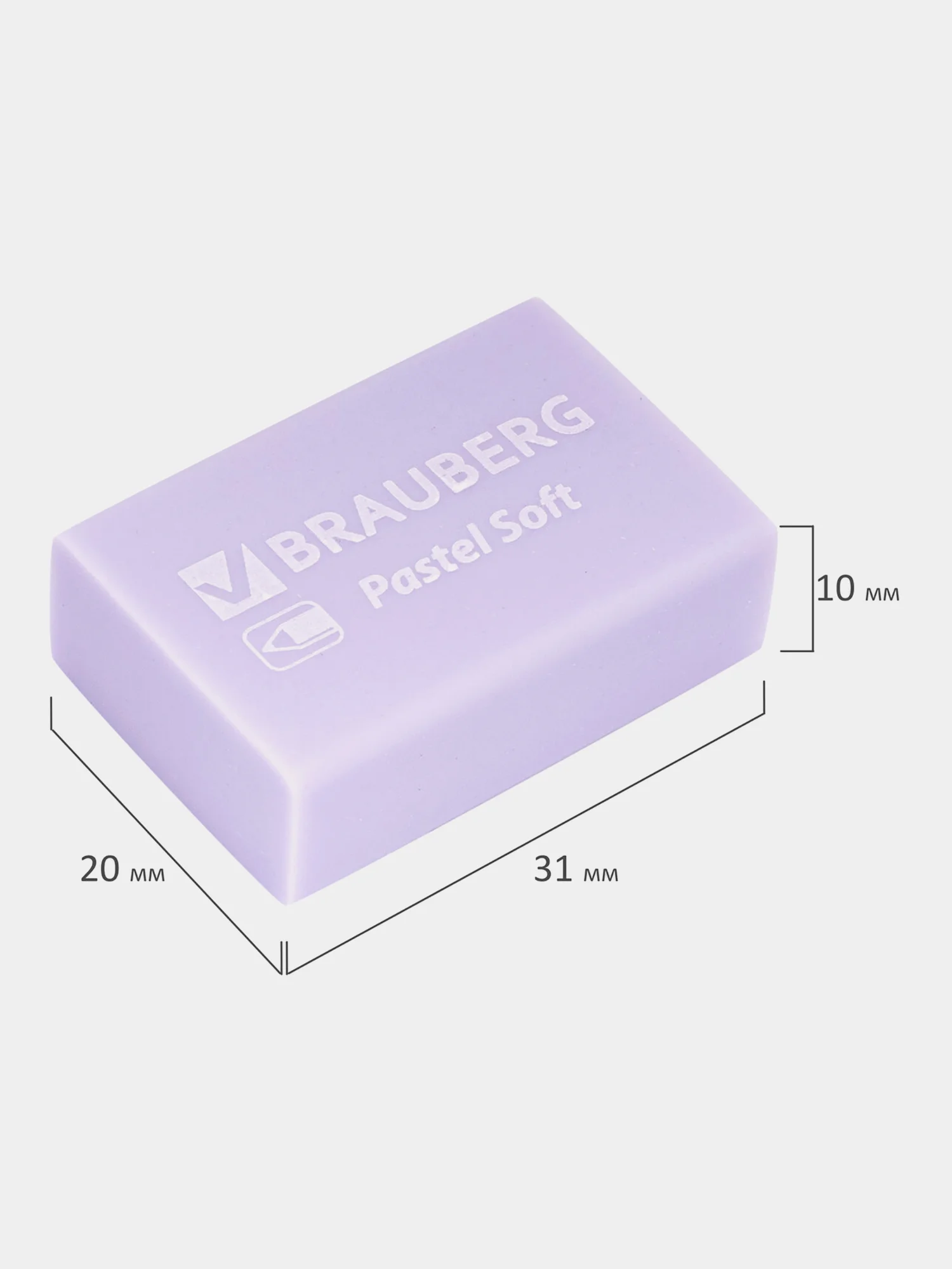 Ластик для карандаша Brauberg "Pastel Soft" набор 12 шт., размер 31х20х10 мм