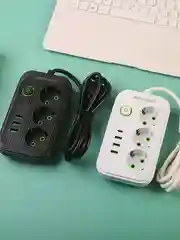 Белый сетевой фильтр- удлинитель с 3 розетками, 3 USB портами и 1 Type-C