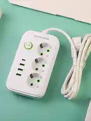 Белый сетевой фильтр- удлинитель с 3 розетками, 3 USB портами и 1 Type-C