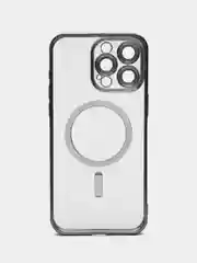 Черный силиконовый чехол для iPhone 15 Pro Max с магнитами MagSafe