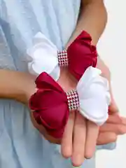 Вишнёвый бантики для волос / Резинки / Школьные бантики/ Зажим / Зажим для волос