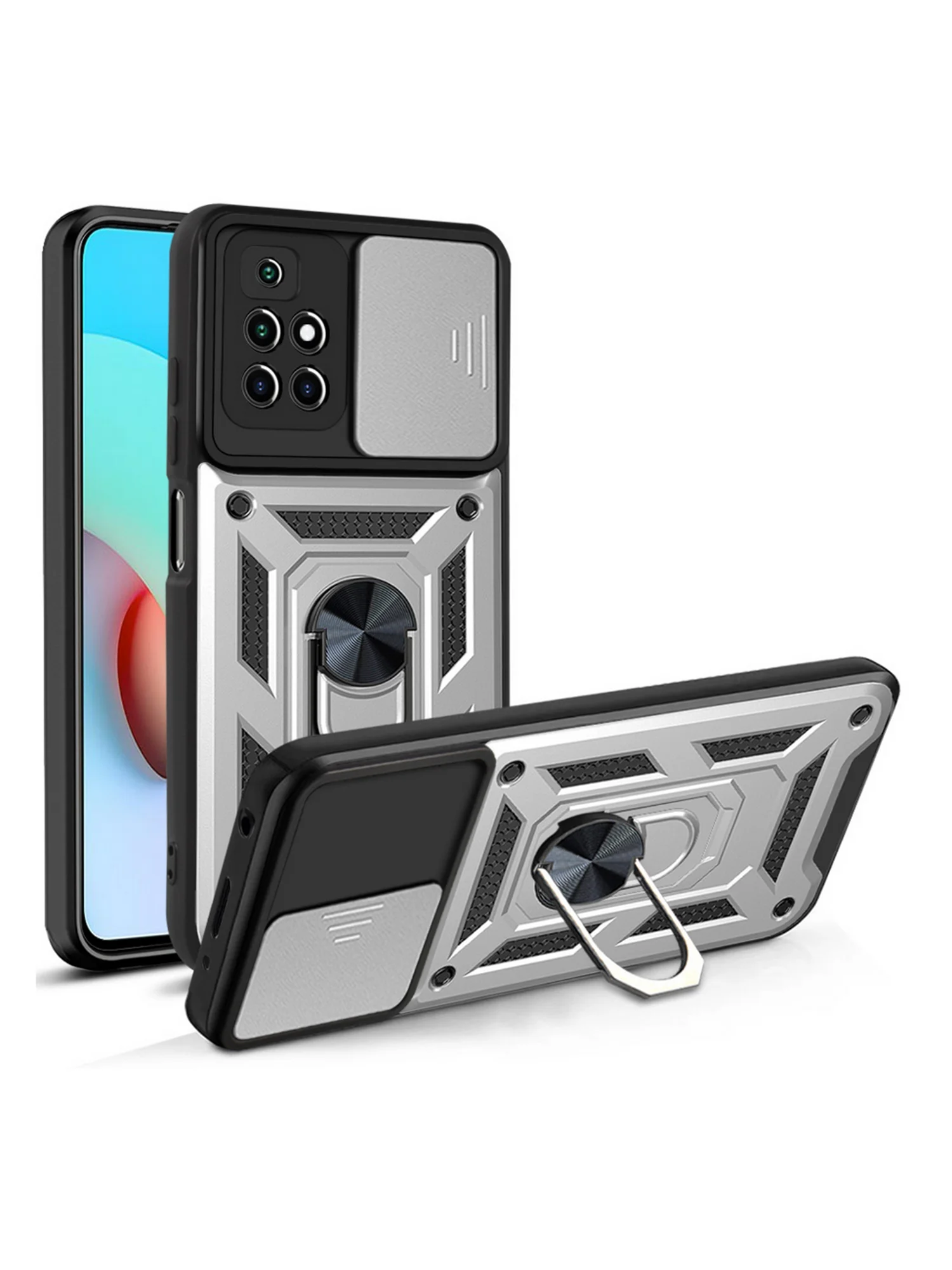 Серебряный чехол противоударный armors для Xiaomi Redmi 10 / Редми 10 с защитой камеры