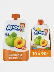 Пюре фруктовое Агуша, яблоко-персик, с 5 месяцев, 10 штук по 90 г