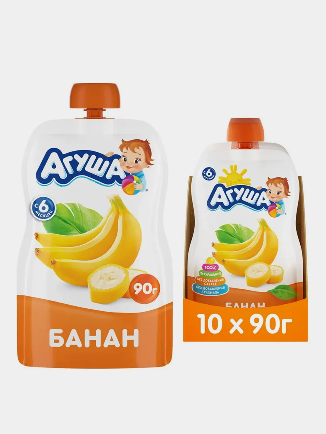 Пюре фруктовое Агуша Банан, с 6 месяцев, 10 штук по 90 г