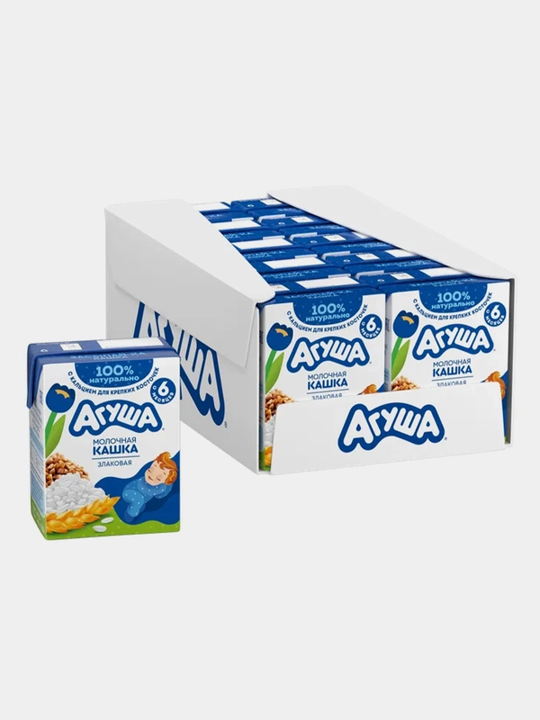 Каша жидкая Агуша Засыпай-ка, молочная, злаковая, с 6 месяцев, 10 штук по 200 гр