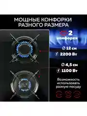 Варочная панель газовая встраиваемая GFGRIL GF-HBG102B,  30 см, FFD, автоподжиг, стекло