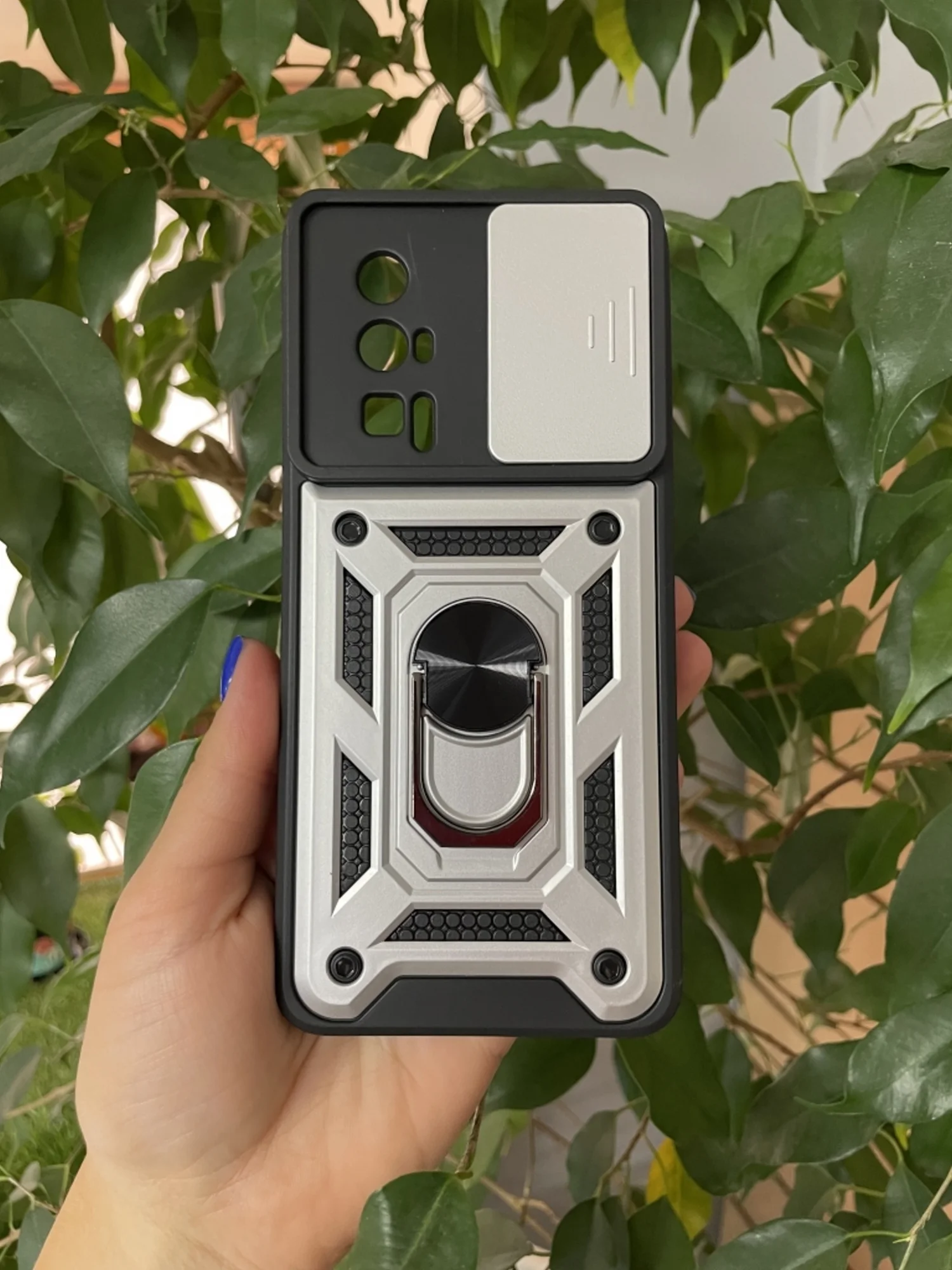 Серебряный чехол противоударный armors для Xiaomi Poco F5 Pro / Поко Ф5 Про с защитой камеры