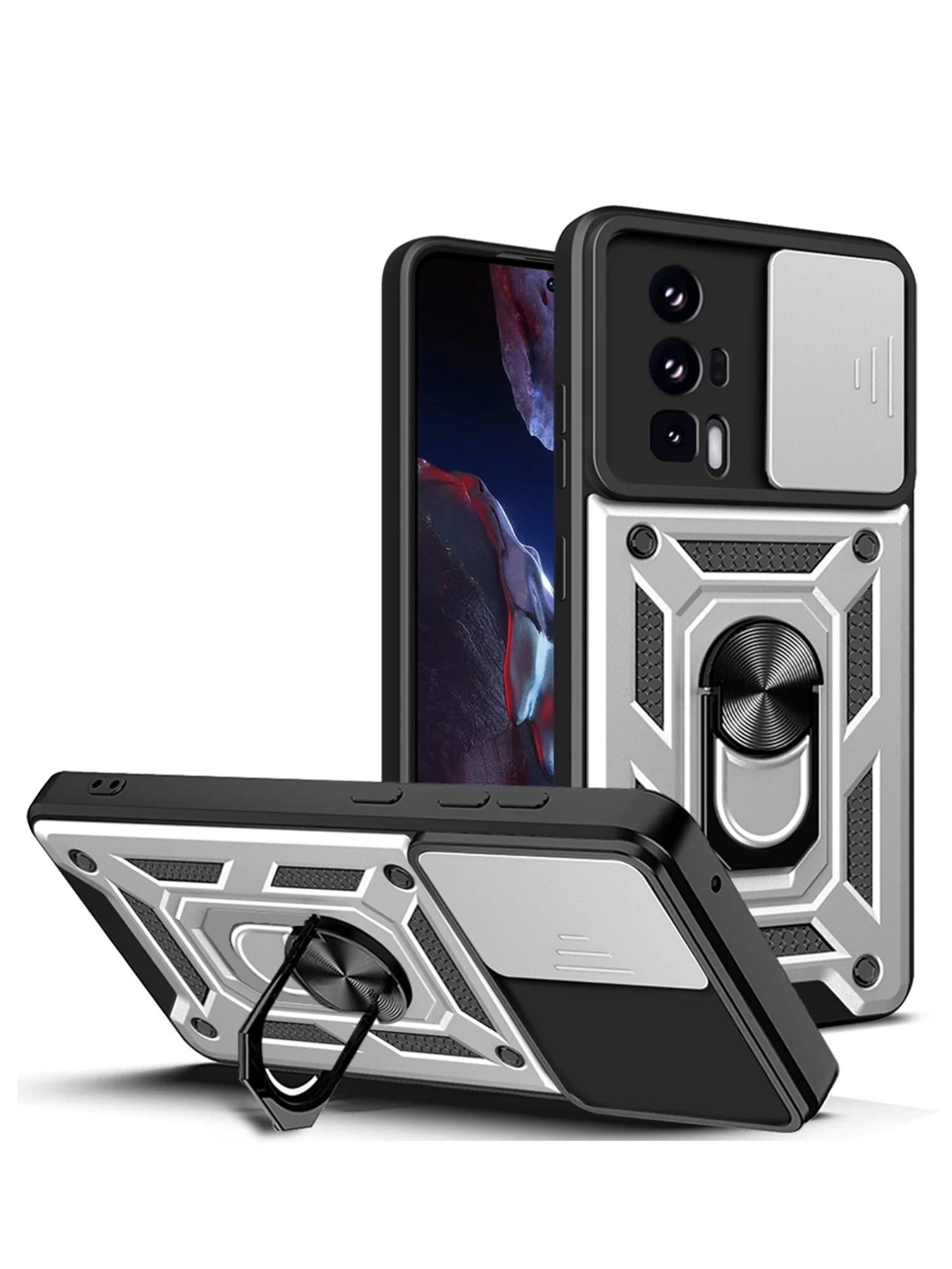 Серебряный чехол противоударный armors для Xiaomi Poco F5 Pro / Поко Ф5 Про с защитой камеры