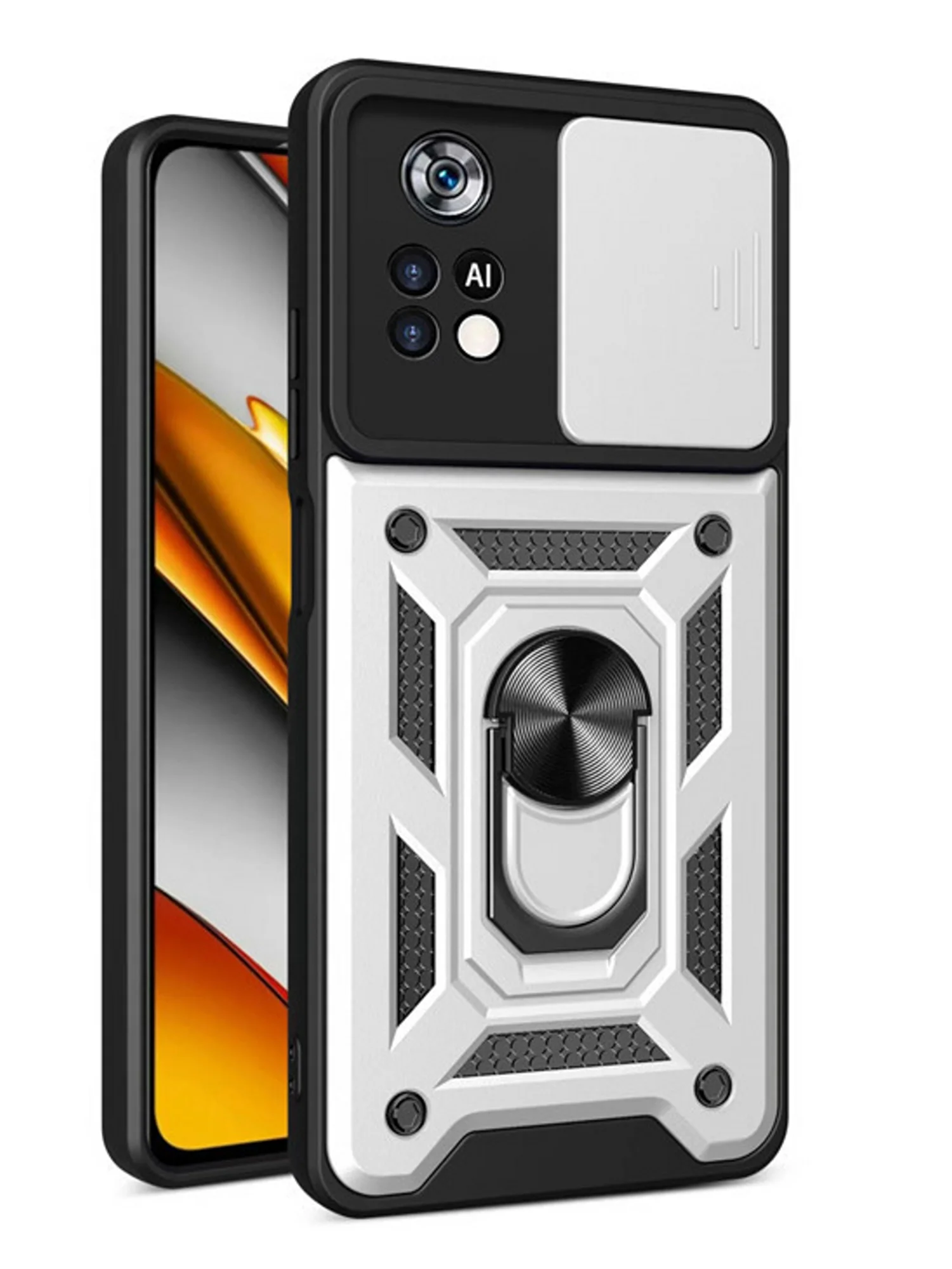 Серебряный чехол противоударный armors для Xiaomi Poco M4 Pro 4G / Поко М4 Про 4G с защитой камеры