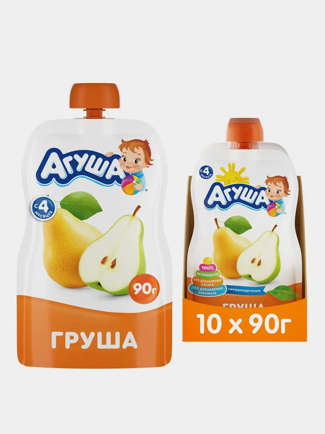 Пюре фруктовое Агуша Груша, с 4 месяцев, 10 штук по 90 г