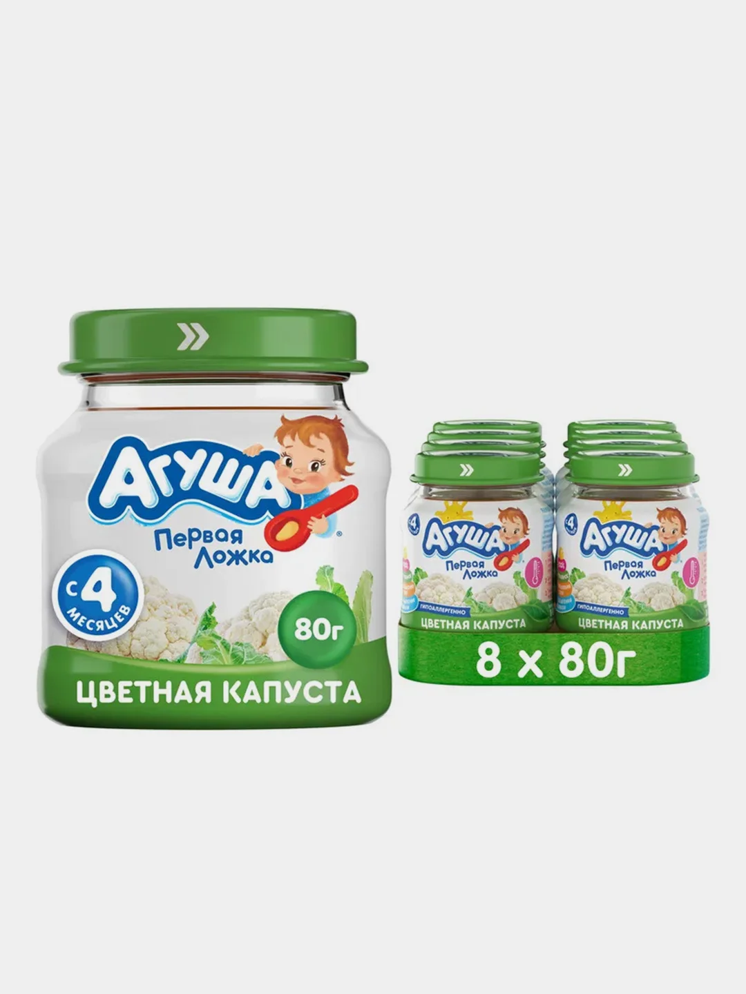 Пюре овощное Агуша Цветная капуста, с 4 месяцев, 8 штук по 80 г