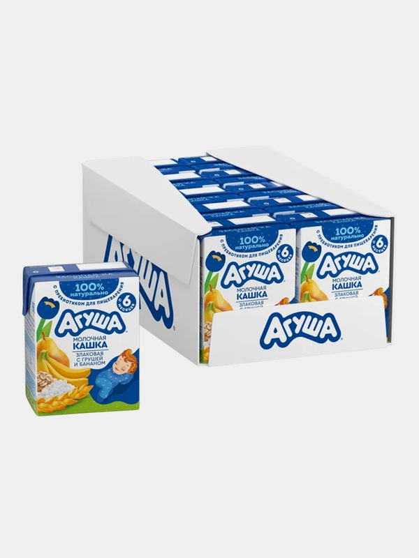 Каша жидкая Агуша Засыпай-ка, молочно-злаковая, с грушей и бананом, 2.7%, 10 штук по 0,2 л