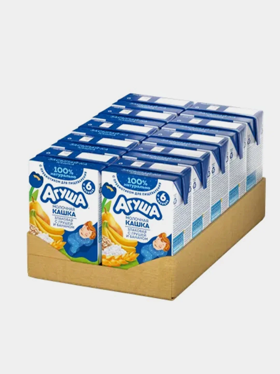 Каша жидкая Агуша Засыпай-ка, молочно-злаковая, с грушей и бананом, 2.7%, 10 штук по 0,2 л