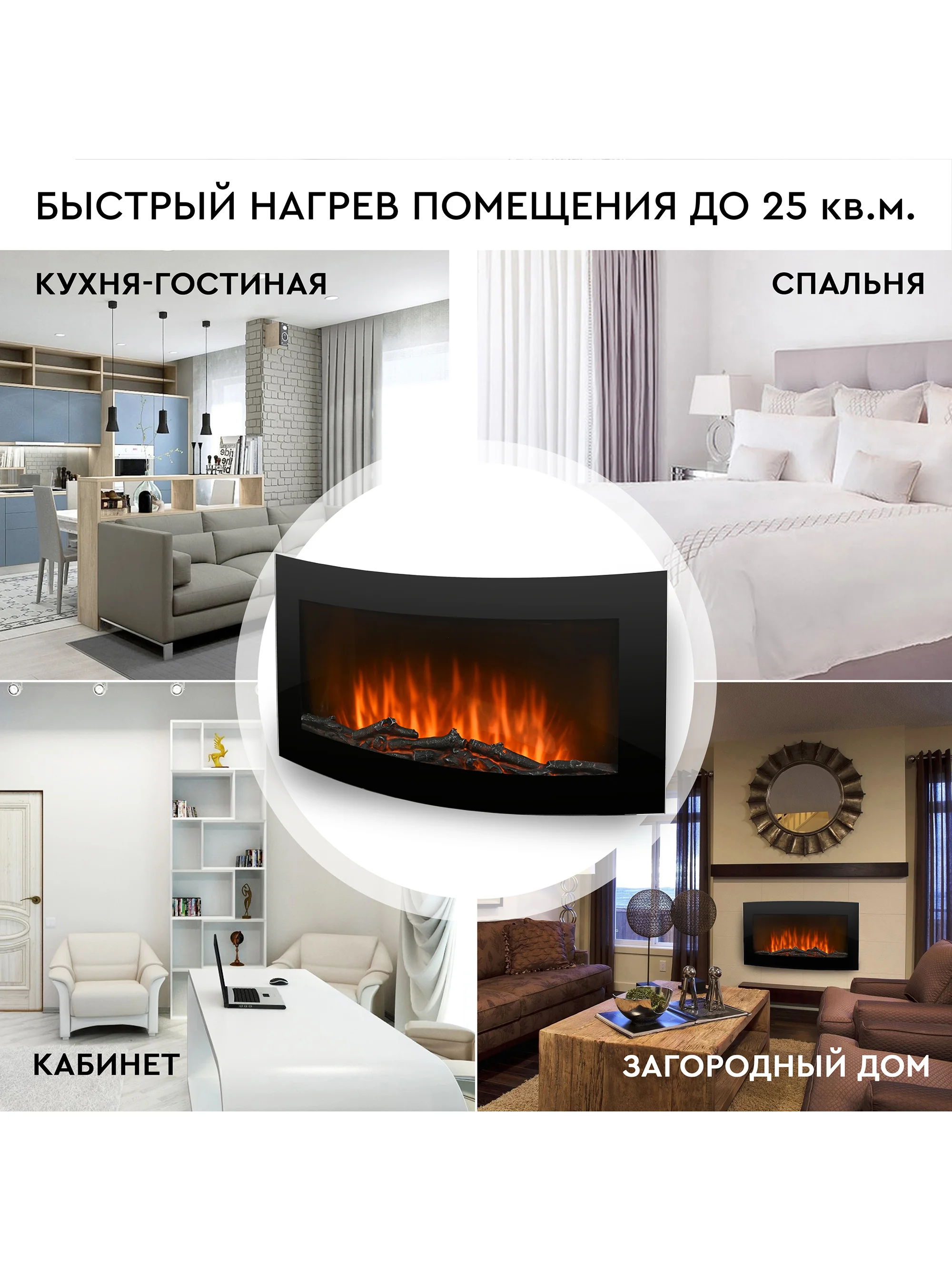 Электрокамин PFP-WM090CURV, настенный, панорамный корпус