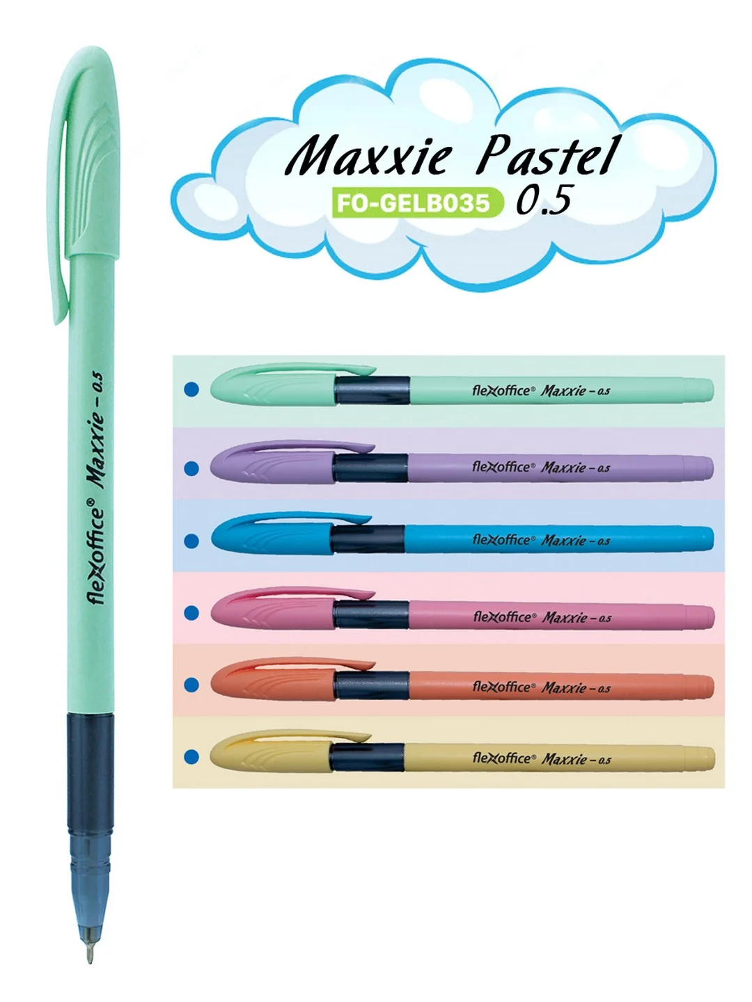 Ручки шариковые масляные синие 0,5мм Maxxie ассорти 12 шт