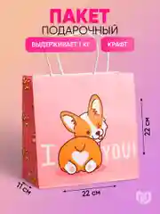 Пакет подарочный крафтовый, упаковка, I love you