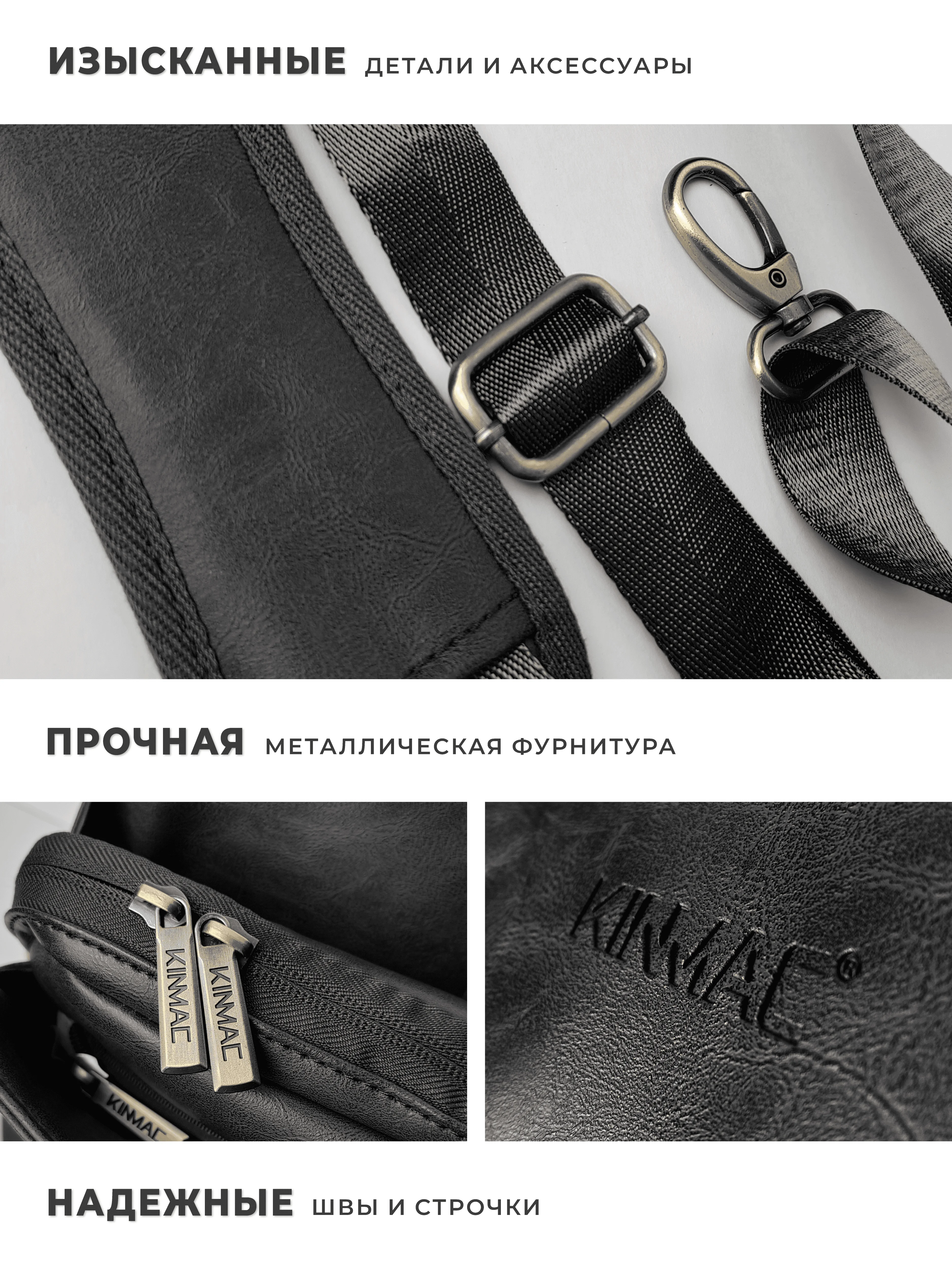 Черный сумка для ноутбука 15.6, 16 и 17 дюймов KINMAC с ремнем на плечо и 3 отделениями (Черная)