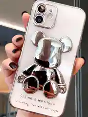Серебряный чехол для iPhone 11 / 12 / 13 / 14 Pro Max KAWS силиконовый прозрачный айфон про макс