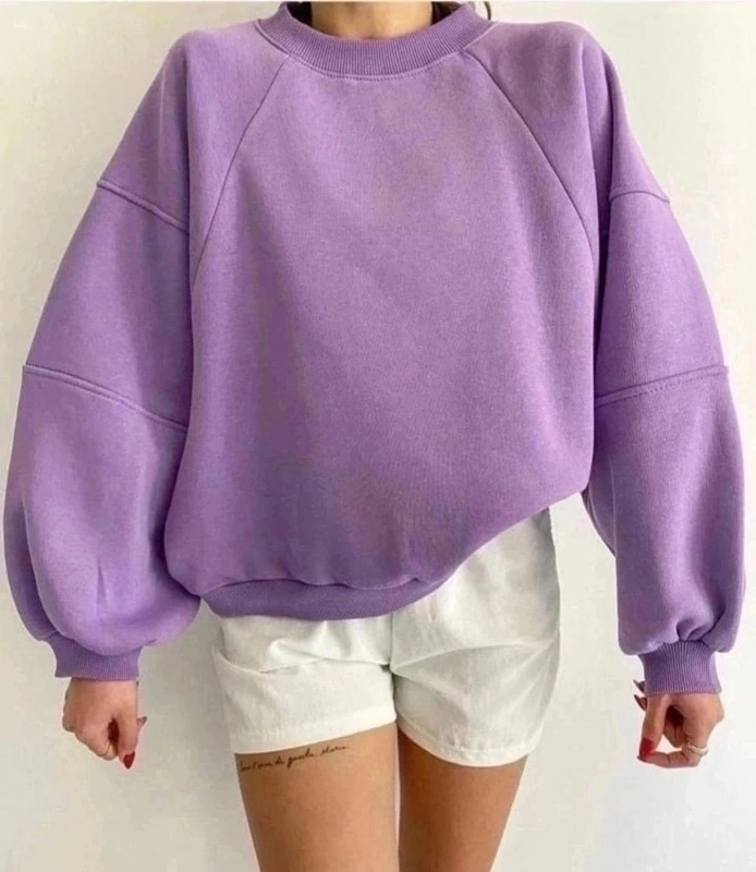 Универсальный женский оверсайз свитшот, OverSize, единый размер. Теплая лиловая кофта