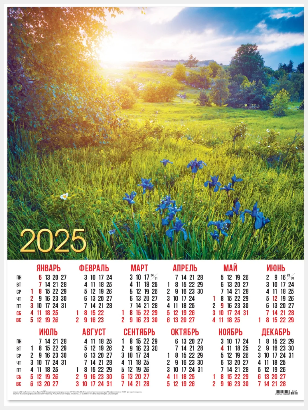 Карамельный листовой календарь на 2025 год А2 50 видов. Символ года.Природа,цветы,животные,горы