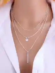 Серебряный женская цепочка-колье, тройная, регулируемая, многослойная