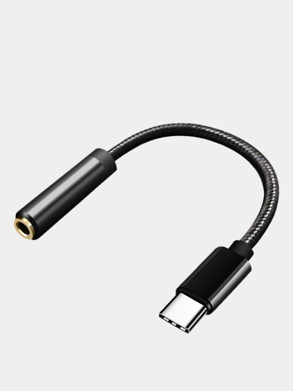 AUX адаптер, переходник в оплетке для наушников Type-C, аудио-разъём jack 3.5 mm